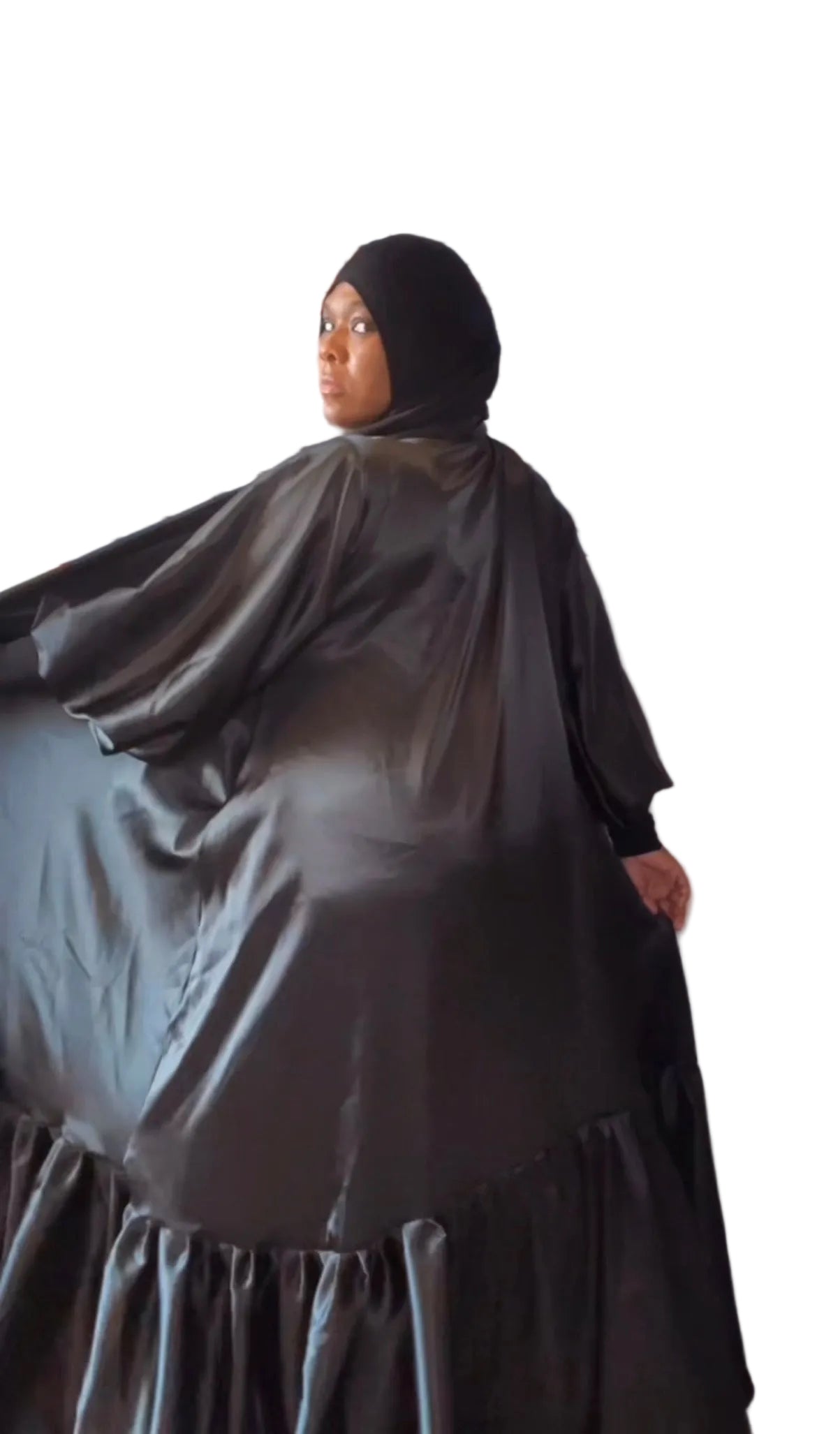 Satin umbrella duster w pleats