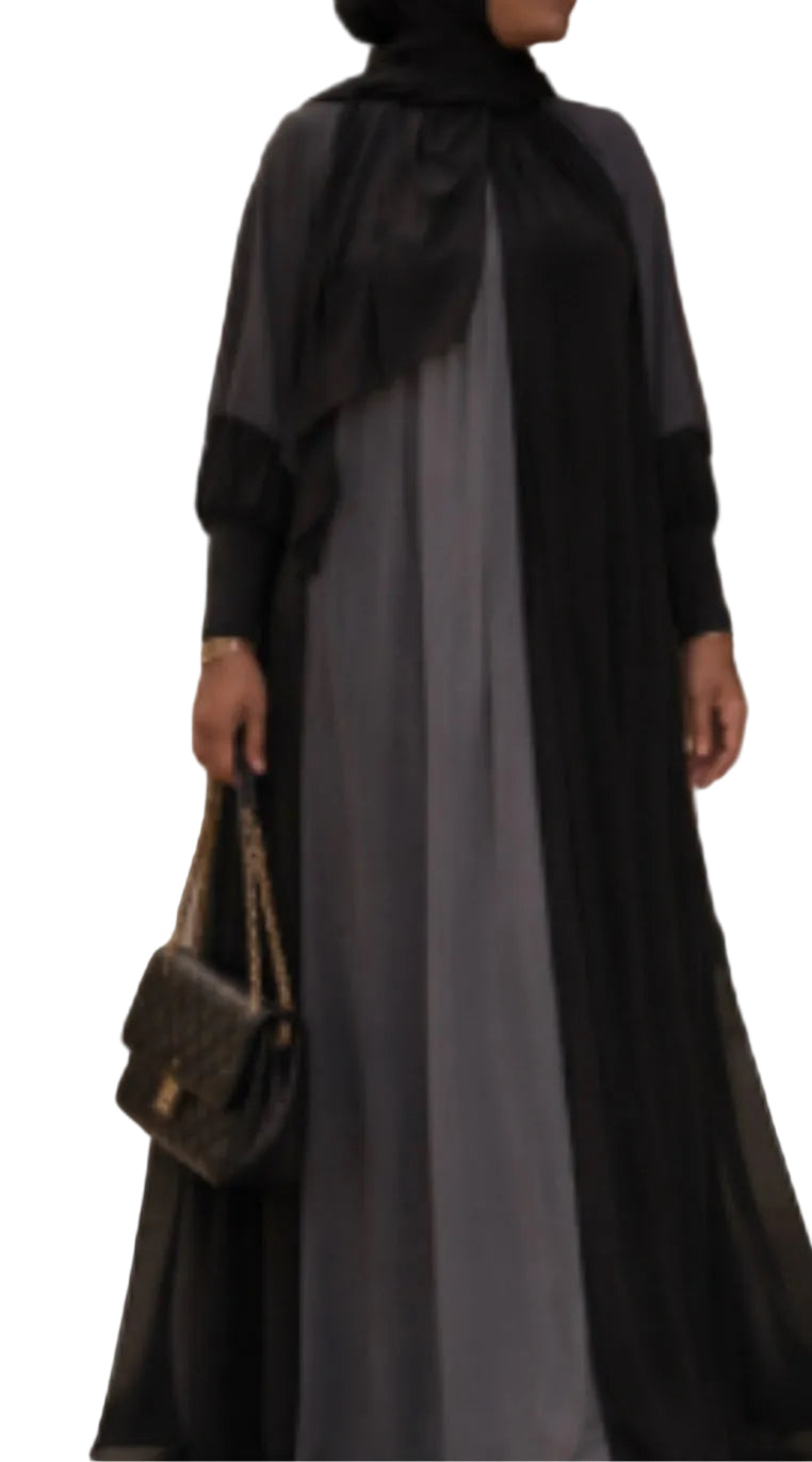 Colorblock Umbrella abaya ( Black mix)