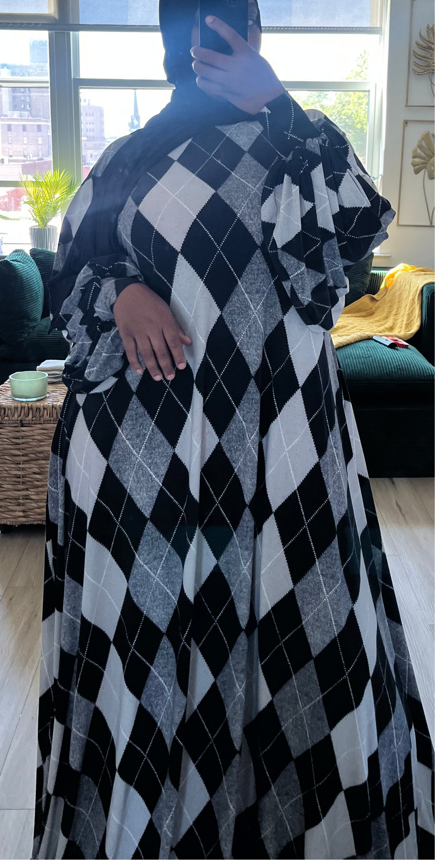 Plaid princess cut Abaya
