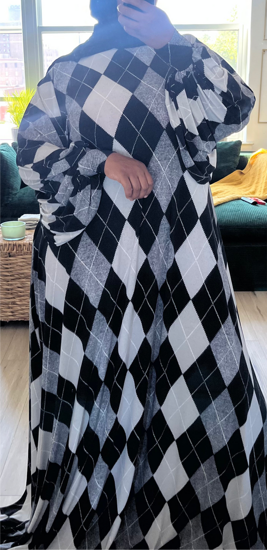 Plaid princess cut Abaya