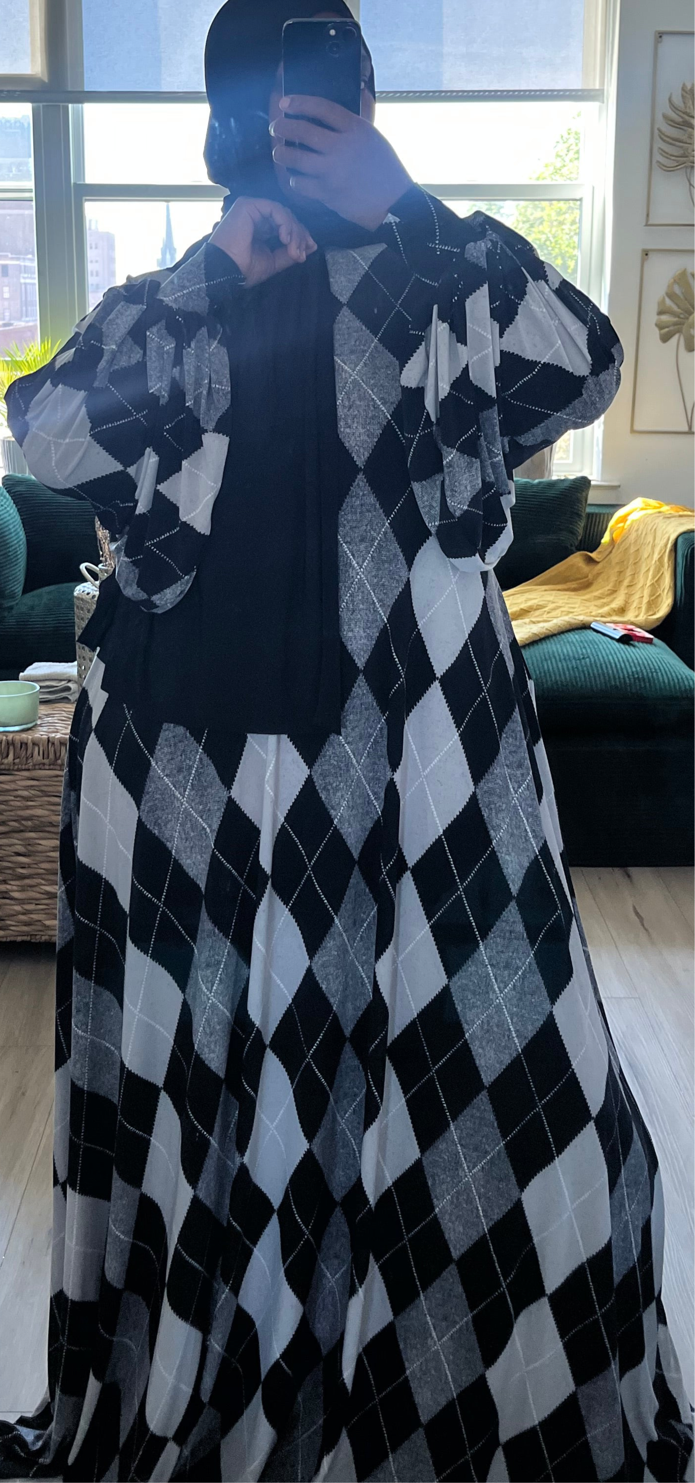 Plaid princess cut Abaya