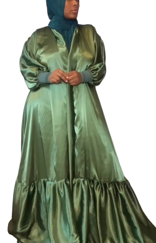 Satin umbrella duster w pleats