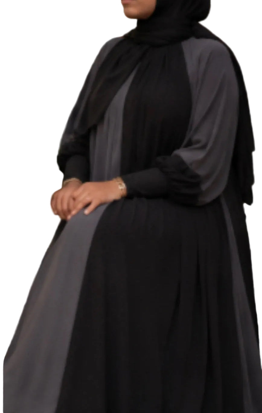 Colorblock Umbrella abaya ( Black mix)