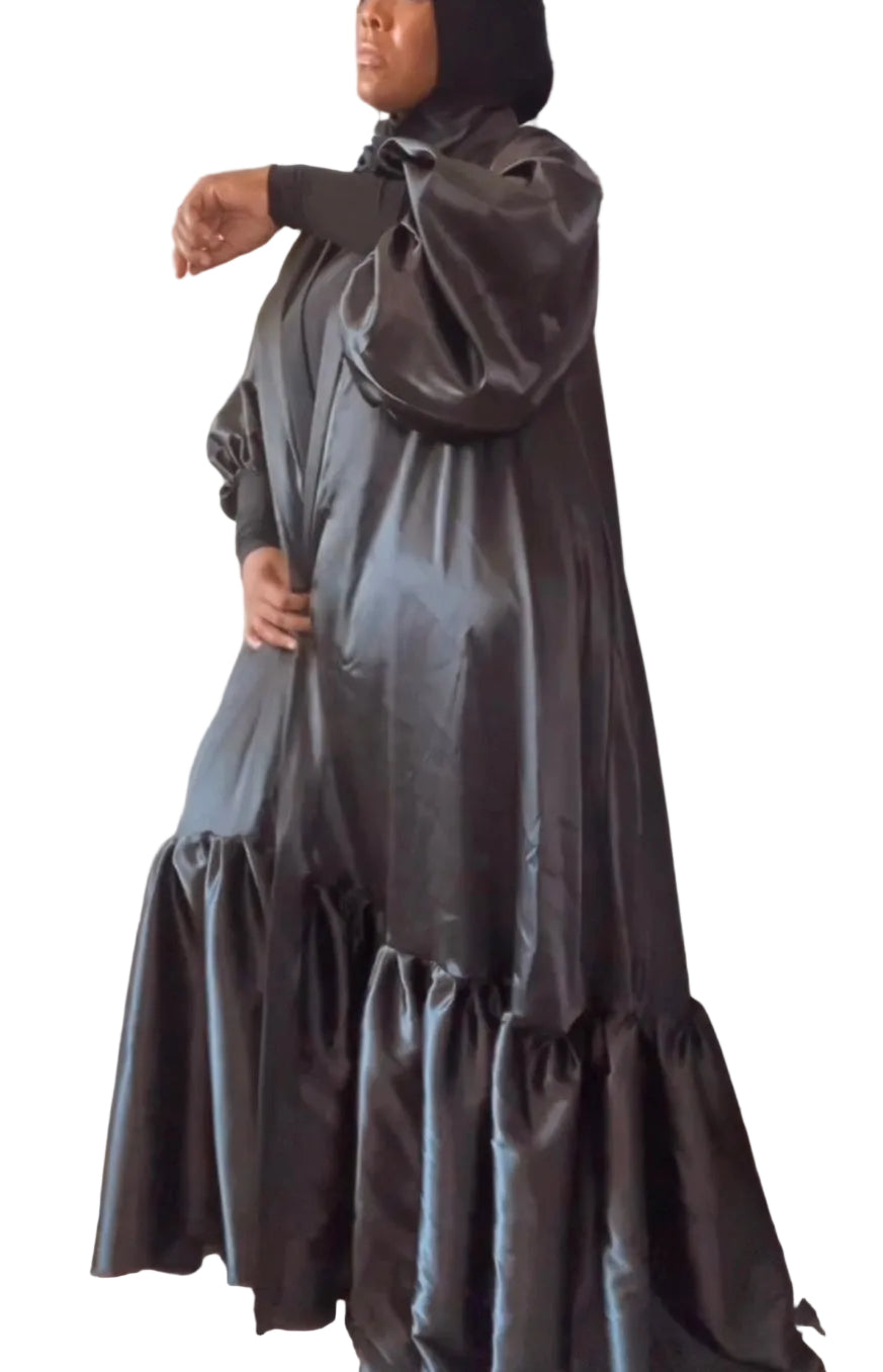 Satin umbrella duster w pleats