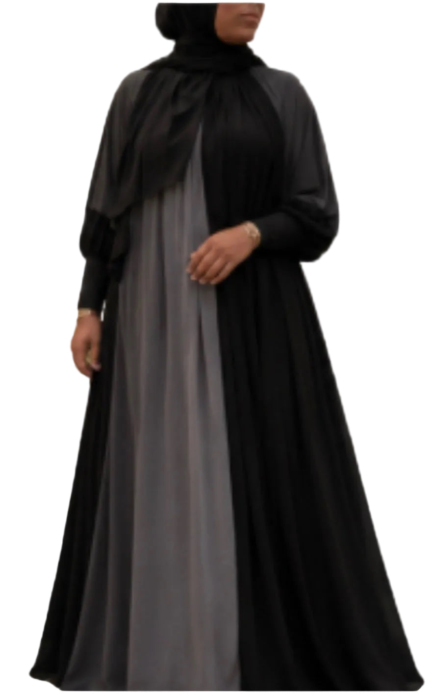Colorblock Umbrella abaya ( Black mix)